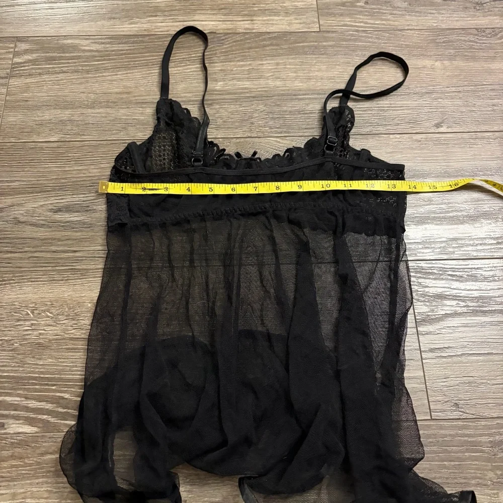 90s/Y2K Vintage Sheer Lace Cups Babydoll Cami Mini Slip (Black) Size S/M